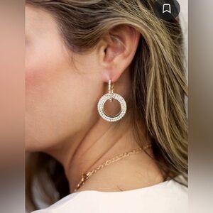 ettika 18k Gold Plated Drop Hoop CZ Earrings